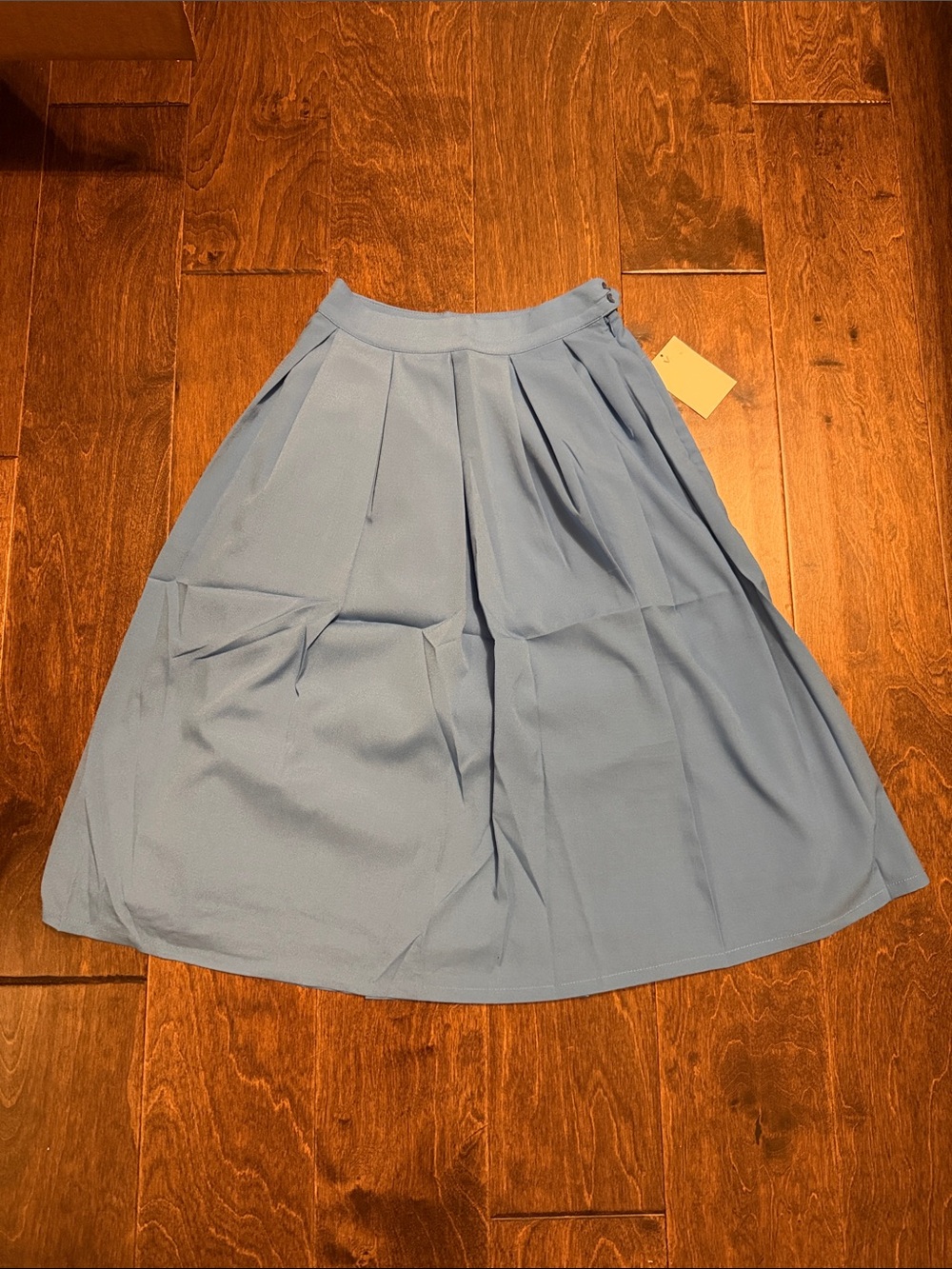 Soft Blue Pleated A-Line Skirt